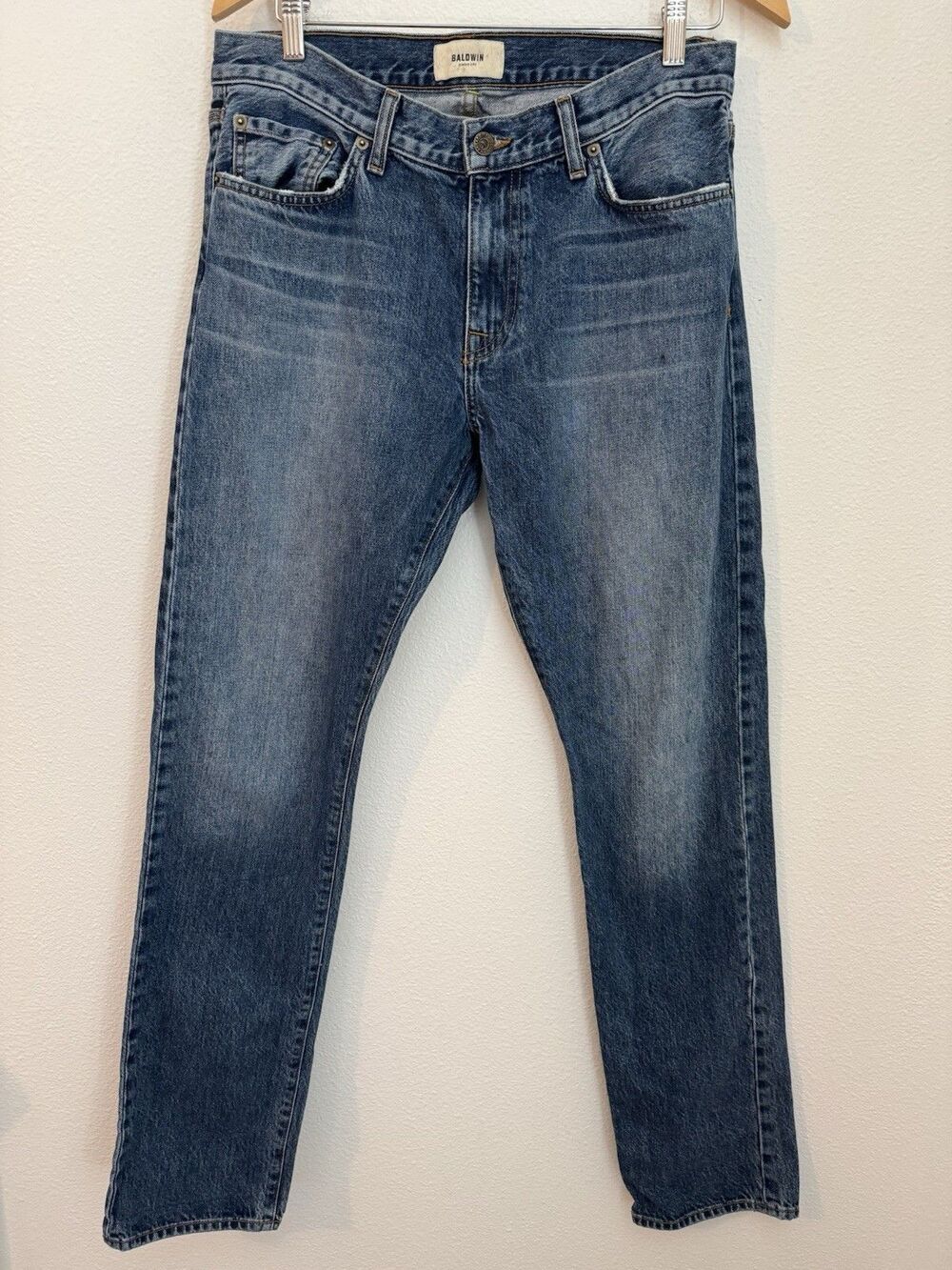 BALDWIN MENS JEANS HENLEY SLIM STRAIGHT 32x34  USA MADE DISTRESSED